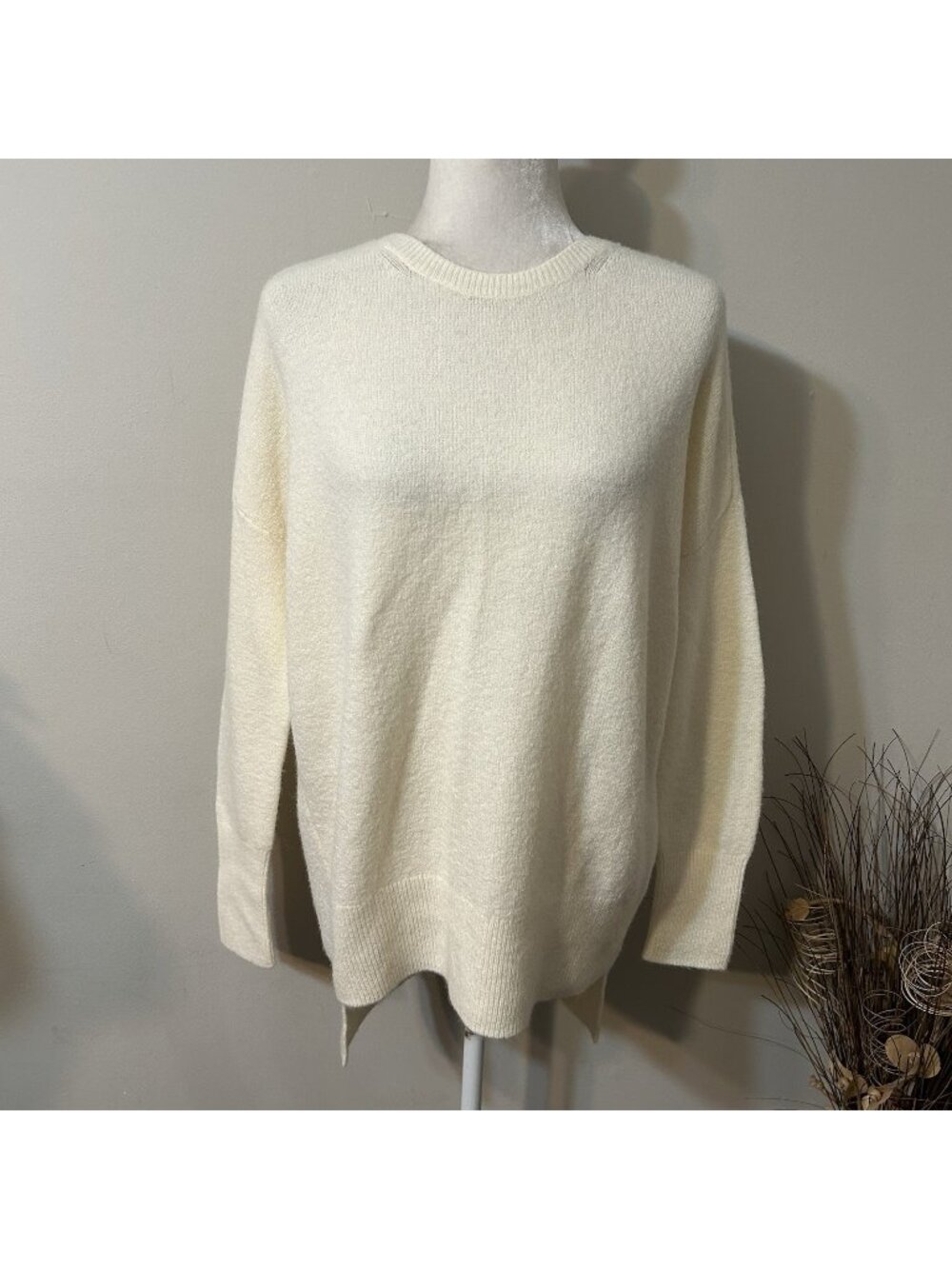 NWT Cremieux Women Alpaca Wool Blend Sweater Pullover Hi Low Cream Sz S